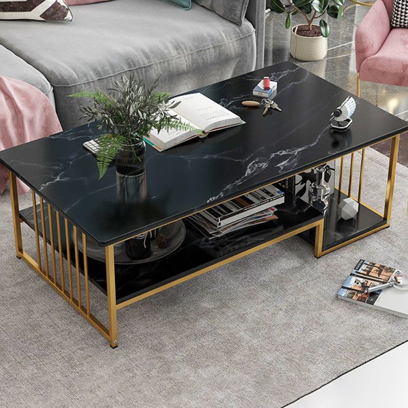 Modern Style Wooden Table with Rectangular Storage Rack Coffee Table 47"L x 24"W x 16"H Abstract Black Clearhalo 'Coffee & Accent Tables' 'Coffee Tables' 'coffee_tables' 'furn' 'furn_coffee_tables' 'Furniture' 'Living Room Furniture' 5584544