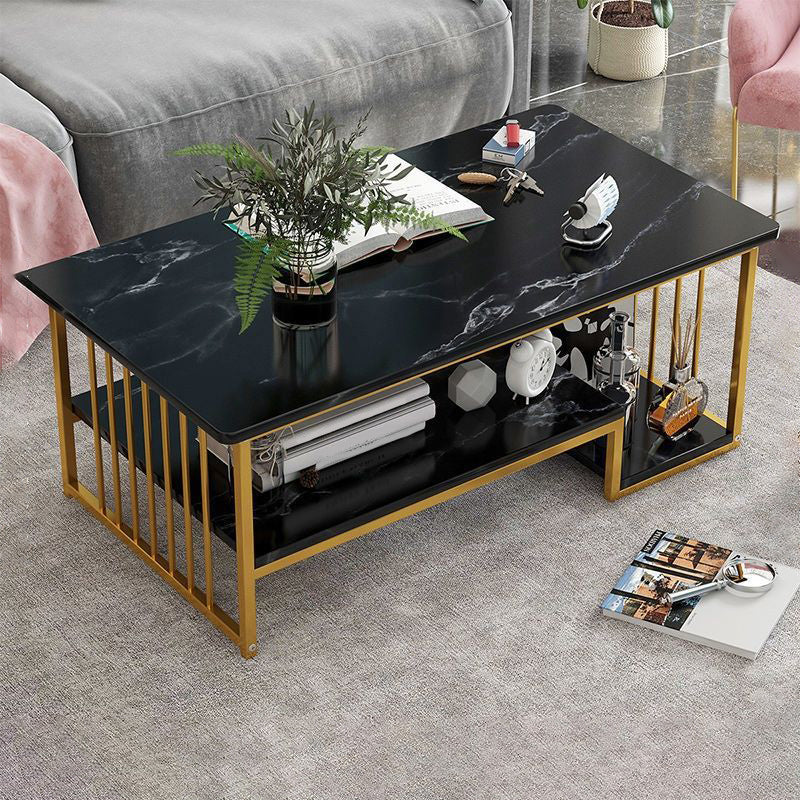 Modern Style Wooden Table with Rectangular Storage Rack Coffee Table 39"L x 20"W x 17"H Abstract Black Clearhalo 'Coffee & Accent Tables' 'Coffee Tables' 'coffee_tables' 'furn' 'furn_coffee_tables' 'Furniture' 'Living Room Furniture' 5584545