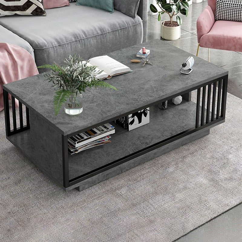 Modern Style Wooden Table with Rectangular Storage Rack Coffee Table Block Gray Clearhalo 'Coffee & Accent Tables' 'Coffee Tables' 'coffee_tables' 'furn' 'furn_coffee_tables' 'Furniture' 'Living Room Furniture' 5584546