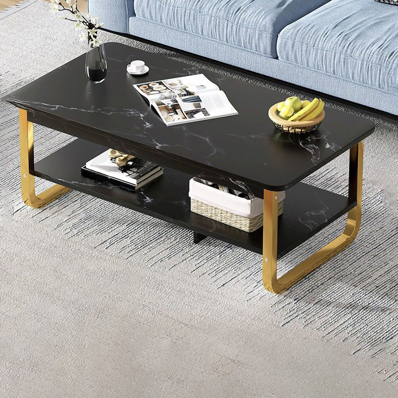 Modern Style Wooden Table with Rectangular Storage Rack Coffee Table 31.5"L x 18"W x 16.5"H Sled Black Clearhalo 'Coffee & Accent Tables' 'Coffee Tables' 'coffee_tables' 'furn' 'furn_coffee_tables' 'Furniture' 'Living Room Furniture' 5584549