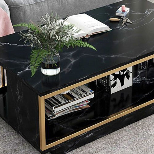 Mesa de madera de estilo moderno con mesa de café de estante de almacenamiento rectangular