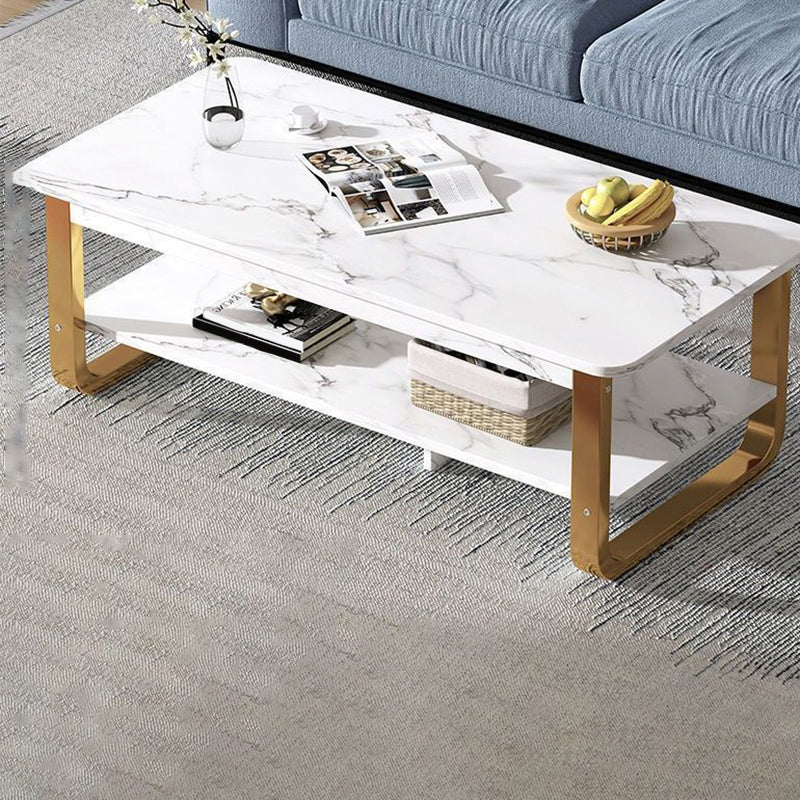 Modern Style Wooden Table with Rectangular Storage Rack Coffee Table Sled White Clearhalo 'Coffee & Accent Tables' 'Coffee Tables' 'coffee_tables' 'furn' 'furn_coffee_tables' 'Furniture' 'Living Room Furniture' 5584560