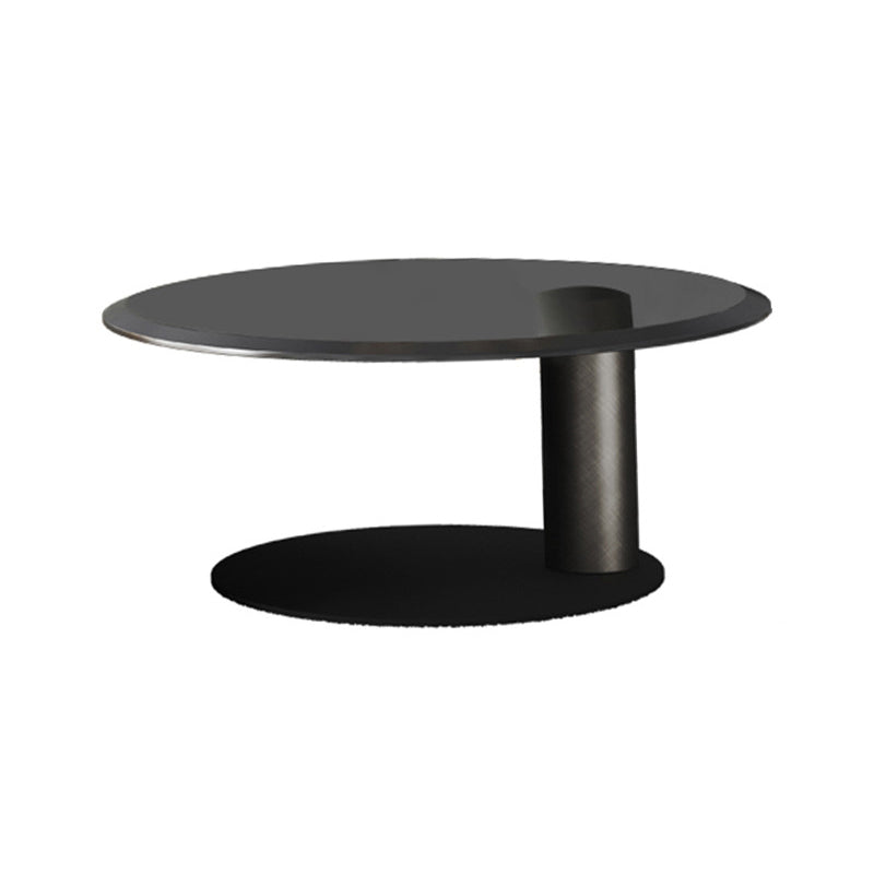 Modern Style Coffee Table with Square Block Base Design Round Glass/wood Table