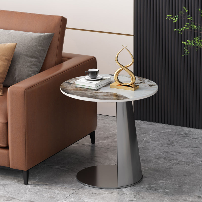 Metal C Side Table Contemporary Round Side End Table with Slate Top 19.7"L x 19.7"W x 19.7"H White Grey 1 Clearhalo 'Coffee & Accent Tables' 'End & Side Tables' 'end_side_tables' 'furn' 'furn_end_side_tables' 'Furniture' 'Living Room Furniture' 5585445