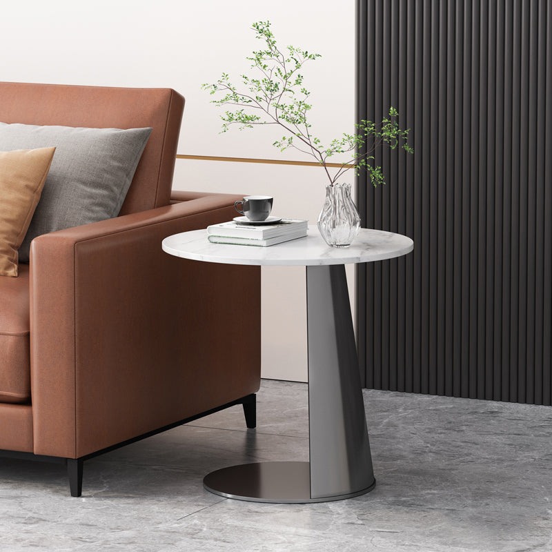 Metal C Side Table Contemporary Round Side End Table with Slate Top 18"L x 18"W x 20"H White 1 Clearhalo 'Coffee & Accent Tables' 'End & Side Tables' 'end_side_tables' 'furn' 'furn_end_side_tables' 'Furniture' 'Living Room Furniture' 5585447