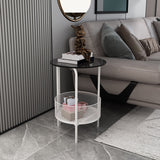 23.6" Tall Modern Round Glass Top Side Table Iron 3 Legs End Table with Storage