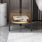 23.6" Tall Modern Round Glass Top Side Table Iron 3 Legs End Table with Storage