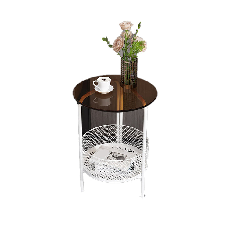 23.6" Tall Modern Round Glass Top Side Table Iron 3 Legs End Table with Storage