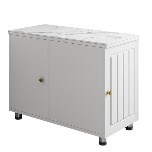 Rectangular Stone Side Table 24.41" Tall 2-Door End Table with Storage Clearhalo 'Coffee & Accent Tables' 'End & Side Tables' 'end_side_tables' 'furn' 'furn_end_side_tables' 'Furniture' 'Living Room Furniture' 5585588