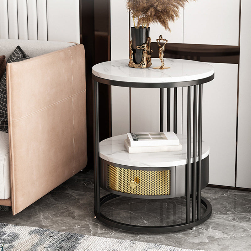 Stone 23.62-inch Tall Modern Frame Side Table 1-shelf 1-Drawer White End Table