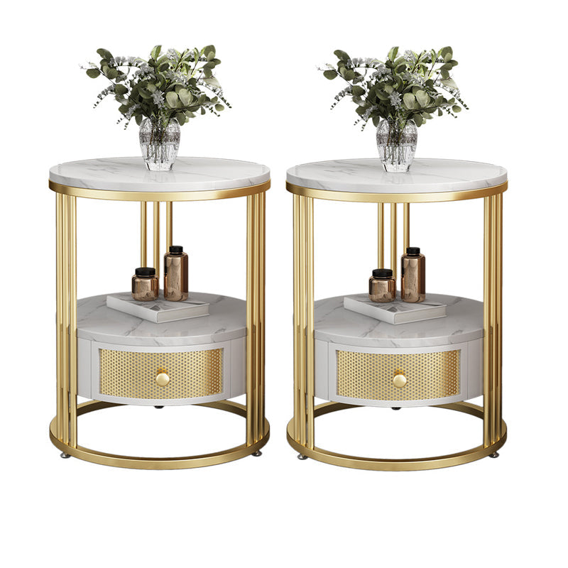 Stone 23.62-inch Tall Modern Frame Side Table 1-shelf 1-Drawer White End Table