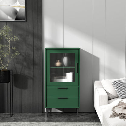 Armoire à accent en bois avec porte en verre et 4 pattes noires en acier