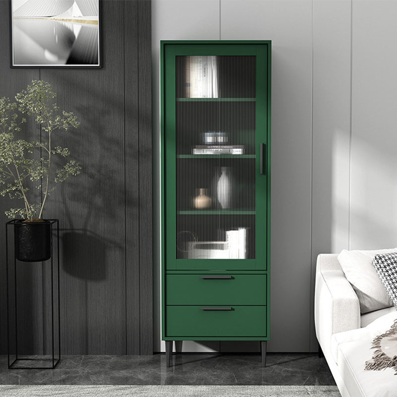 ガラスドアと4本の鋼の黒い脚を備えた木製のアクセントキャビネット