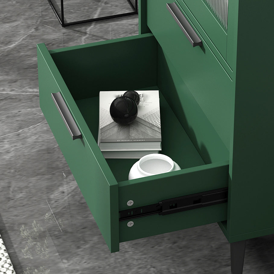 Armoire à accent en bois avec porte en verre et 4 pattes noires en acier