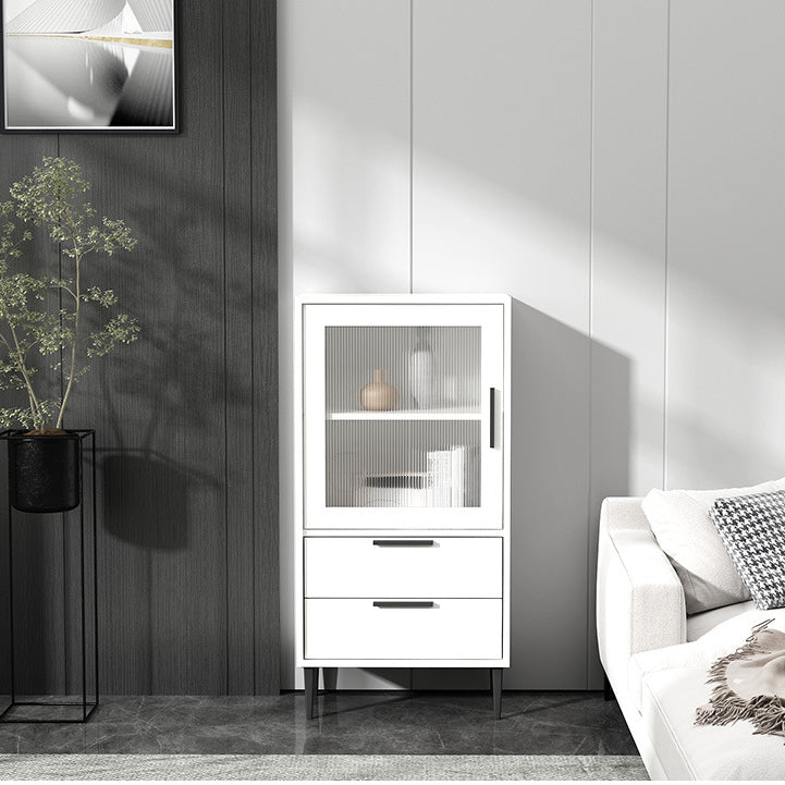 Armoire à accent en bois avec porte en verre et 4 pattes noires en acier