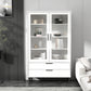 Armoire à accent en bois avec porte en verre et 4 pattes noires en acier