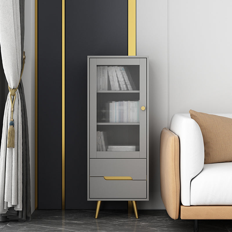 Modern Wooden Accent Cabinet with 2 Drawers and Glass Door Cabinet 18"L x 16"W x 47"H Grey Clearhalo 'Cabinets & Chests' 'cabinets_chests' 'furn' 'furn_cabinets_chests' 'Furniture' 'Living Room Furniture' 5585940