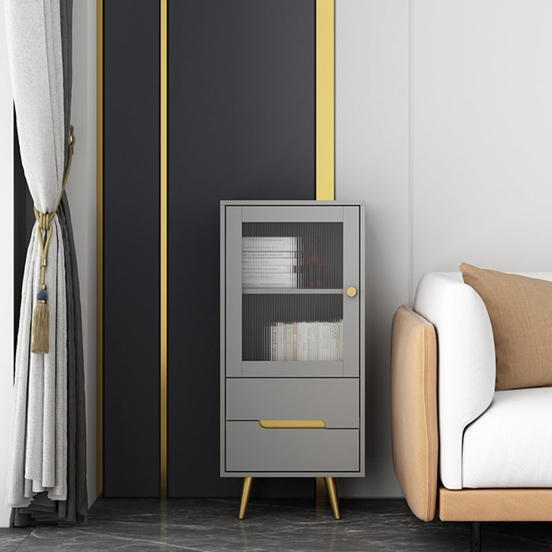 Modern Wooden Accent Cabinet with 2 Drawers and Glass Door Cabinet 18"L x 16"W x 39"H Grey Clearhalo 'Cabinets & Chests' 'cabinets_chests' 'furn' 'furn_cabinets_chests' 'Furniture' 'Living Room Furniture' 5585941