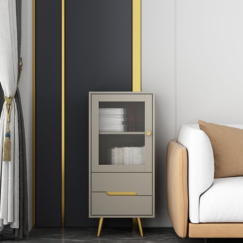 Modern Wooden Accent Cabinet with 2 Drawers and Glass Door Cabinet 18"L x 16"W x 39"H Champagne Clearhalo 'Cabinets & Chests' 'cabinets_chests' 'furn' 'furn_cabinets_chests' 'Furniture' 'Living Room Furniture' 5585944