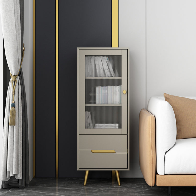 Modern Wooden Accent Cabinet with 2 Drawers and Glass Door Cabinet 18"L x 16"W x 47"H Champagne Clearhalo 'Cabinets & Chests' 'cabinets_chests' 'furn' 'furn_cabinets_chests' 'Furniture' 'Living Room Furniture' 5585946