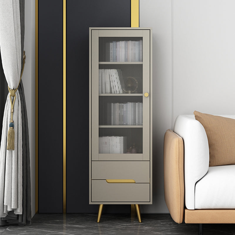 Modern Wooden Accent Cabinet with 2 Drawers and Glass Door Cabinet 18"L x 16"W x 55"H Champagne Clearhalo 'Cabinets & Chests' 'cabinets_chests' 'furn' 'furn_cabinets_chests' 'Furniture' 'Living Room Furniture' 5585948