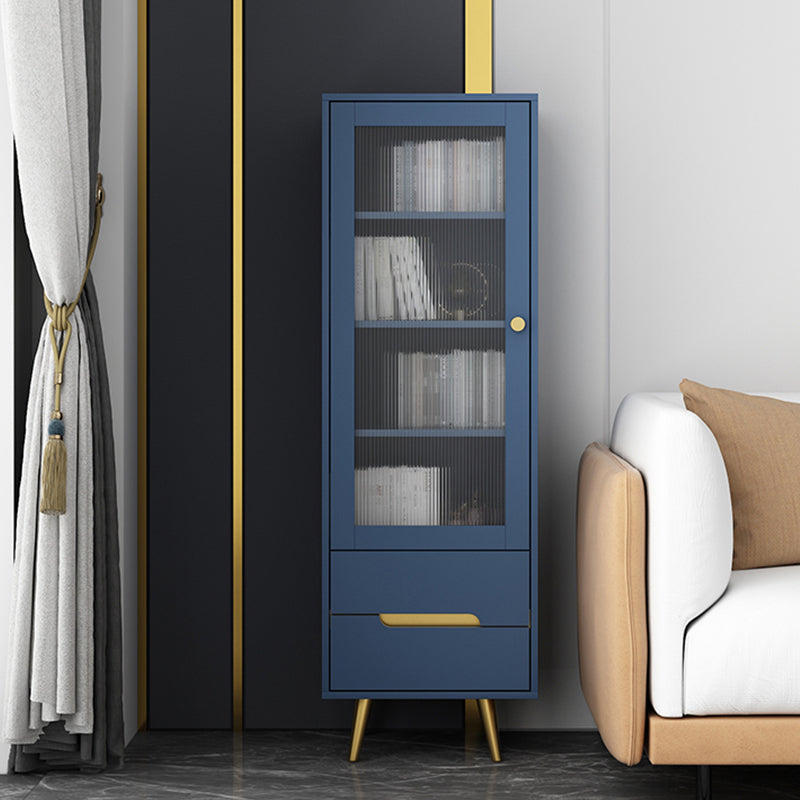 Modern Wooden Accent Cabinet with 2 Drawers and Glass Door Cabinet 18"L x 16"W x 55"H Blue Clearhalo 'Cabinets & Chests' 'cabinets_chests' 'furn' 'furn_cabinets_chests' 'Furniture' 'Living Room Furniture' 5585951