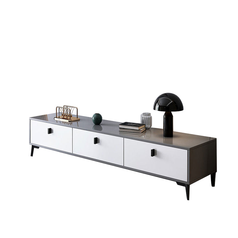 3 / 4 Doors Modern TV Stand Wood Closed Storage TV Media Stand , 12" D X 16" H 47"L x 12"W x 16"H White-Gray Clearhalo 'furn' 'furn_tv_stands_entertainment_centers' 'Furniture' 'Living Room Furniture' 'TV Stands & Entertainment Centers' 'TV Stands & Media Storage Furniture' 'tv_stands_entertainment_centers' 5586049