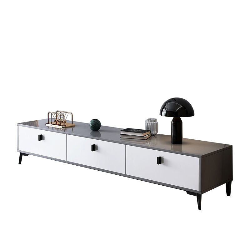 3 / 4 Doors Modern TV Stand Wood Closed Storage TV Media Stand , 12" D X 16" H 55"L x 12"W x 16"H White-Gray Clearhalo 'furn' 'furn_tv_stands_entertainment_centers' 'Furniture' 'Living Room Furniture' 'TV Stands & Entertainment Centers' 'TV Stands & Media Storage Furniture' 'tv_stands_entertainment_centers' 5586052