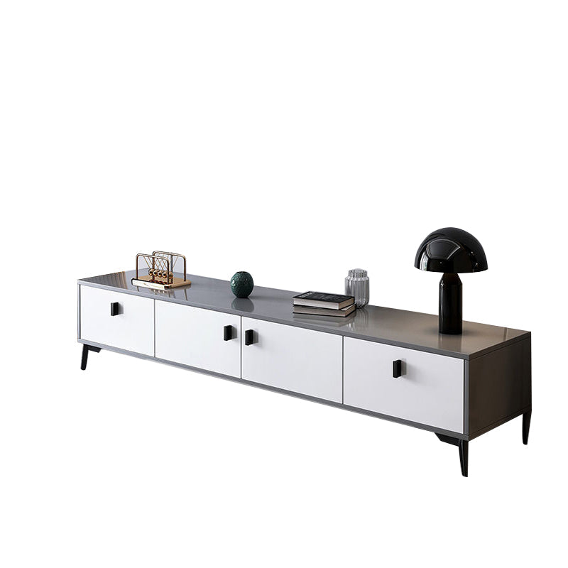 3 / 4 Doors Modern TV Stand Wood Closed Storage TV Media Stand , 12" D X 16" H 63"L x 12"W x 16"H White-Gray Clearhalo 'furn' 'furn_tv_stands_entertainment_centers' 'Furniture' 'Living Room Furniture' 'TV Stands & Entertainment Centers' 'TV Stands & Media Storage Furniture' 'tv_stands_entertainment_centers' 5586056