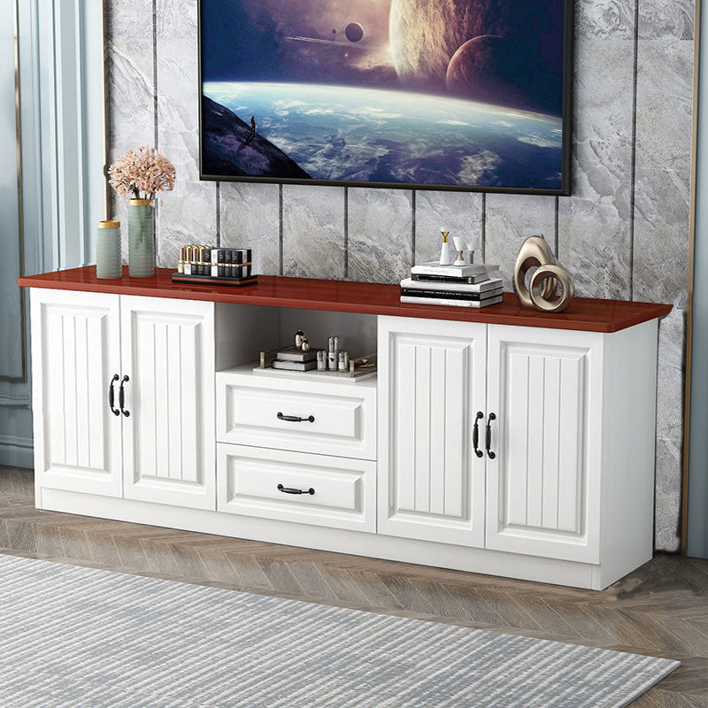 Moderne Holz -TV -Ständer Open Storage TV -Konsole mit Schubladen und Türen, 16 "D x 27,5" H