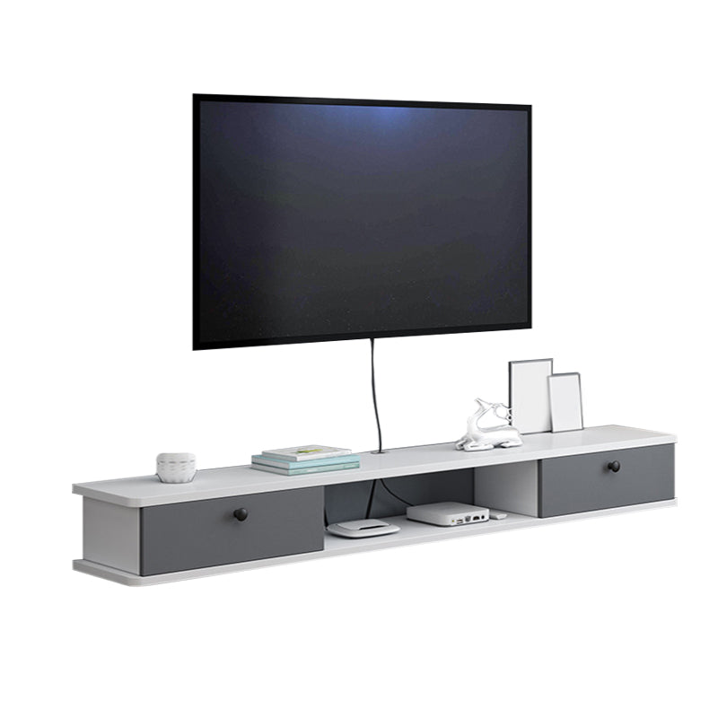 9" D Wall-mounted TV Stand Console Contemporary Closed Storage TV Stand with 2 Doors 55"L x 9"W x 7.5"H White-Gray Clearhalo 'furn' 'furn_tv_stands_entertainment_centers' 'Furniture' 'Living Room Furniture' 'TV Stands & Entertainment Centers' 'TV Stands & Media Storage Furniture' 'tv_stands_entertainment_centers' 5586438