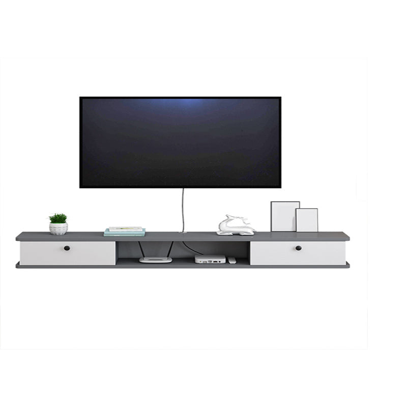 9" D Wall-mounted TV Stand Console Contemporary Closed Storage TV Stand with 2 Doors 63"L x 9"W x 7.5"H Gray-White Clearhalo 'furn' 'furn_tv_stands_entertainment_centers' 'Furniture' 'Living Room Furniture' 'TV Stands & Entertainment Centers' 'TV Stands & Media Storage Furniture' 'tv_stands_entertainment_centers' 5586441