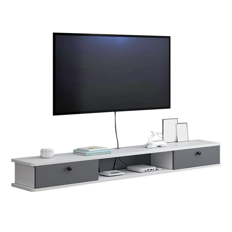 9" D Wall-mounted TV Stand Console Contemporary Closed Storage TV Stand with 2 Doors 63"L x 9"W x 7.5"H White-Gray Clearhalo 'furn' 'furn_tv_stands_entertainment_centers' 'Furniture' 'Living Room Furniture' 'TV Stands & Entertainment Centers' 'TV Stands & Media Storage Furniture' 'tv_stands_entertainment_centers' 5586443