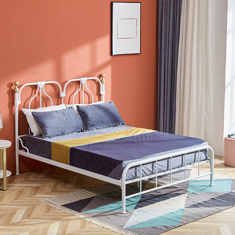 49.21" Modernism Metal Bed with Headboard Low Profile Standard Bed Full XL White Clearhalo 'Bedroom Furniture' 'Beds' 'furn' 'furn_beds' 'Furniture' 5586693