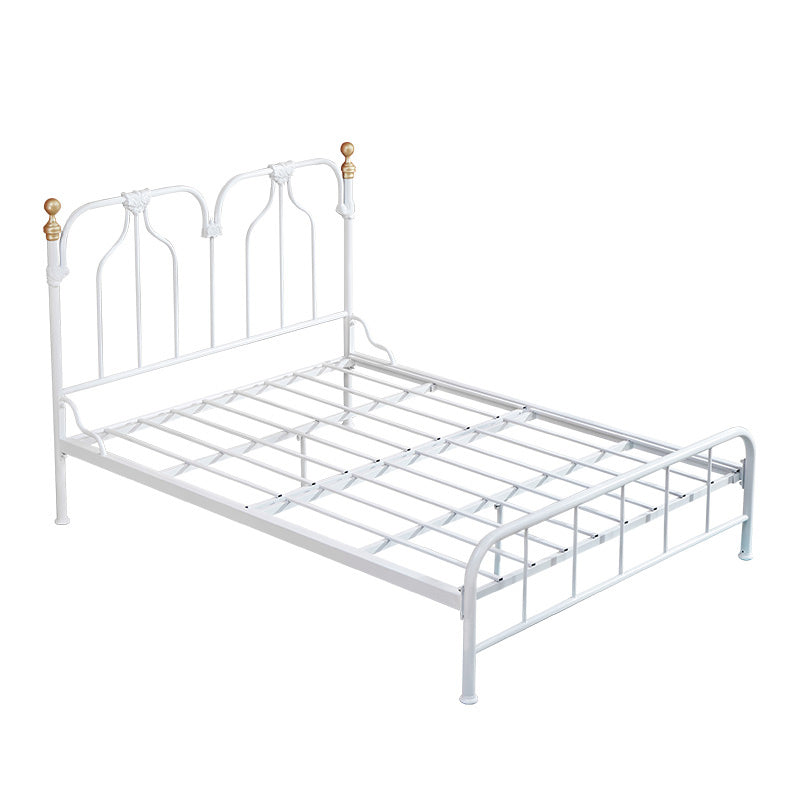 49.21" Modernism Metal Bed with Headboard Low Profile Standard Bed Off-White Clearhalo 'Bedroom Furniture' 'Beds' 'furn' 'furn_beds' 'Furniture' 5586702
