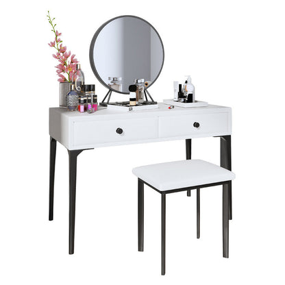 Metall -Waschtisch mit Stuhl und Spiegel in schwarz/weißer Waschtisch