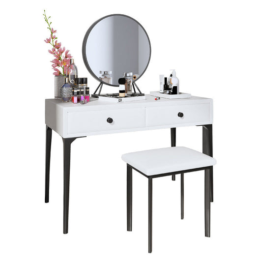 Metal Vanity Set with Stool and Mirror in Black/White Vanity Makeup Vanity & Mirror & Stools 24"L x 16"W x 31"H White