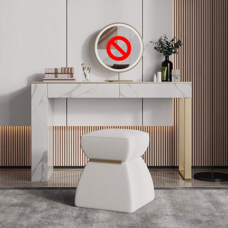 Two Piece Luxurious Vanity Set Stainless Steel and Stone Dresser Makeup Vanity & Stools 31"L x 16"W x 30"H White Clearhalo 'Bedroom Furniture' 'furn' 'furn_makeup_vanities' 'Furniture' 'Makeup Vanities' 'makeup_vanities' 5586784