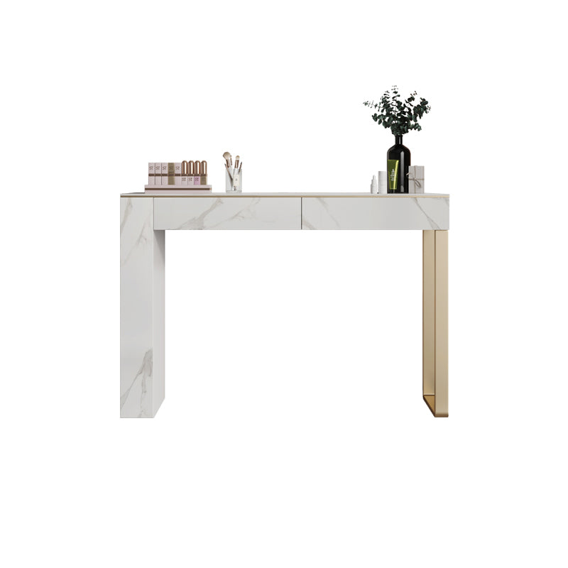 Two Piece Luxurious Vanity Set Stainless Steel and Stone Dresser Makeup Vanity 31"L x 16"W x 30"H White Clearhalo 'Bedroom Furniture' 'furn' 'furn_makeup_vanities' 'Furniture' 'Makeup Vanities' 'makeup_vanities' 5586787