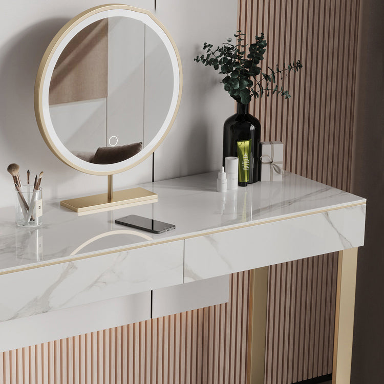 Two Piece Luxurious Vanity Set Stainless Steel and Stone Dresser Clearhalo 'Bedroom Furniture' 'furn' 'furn_makeup_vanities' 'Furniture' 'Makeup Vanities' 'makeup_vanities' 5586788