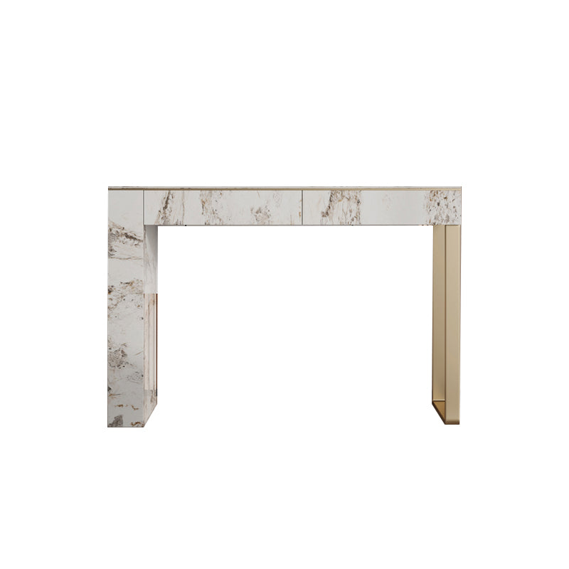 Two Piece Luxurious Vanity Set Stainless Steel and Stone Dresser Makeup Vanity 31"L x 16"W x 30"H Pandora & Gold Clearhalo 'Bedroom Furniture' 'furn' 'furn_makeup_vanities' 'Furniture' 'Makeup Vanities' 'makeup_vanities' 5586791