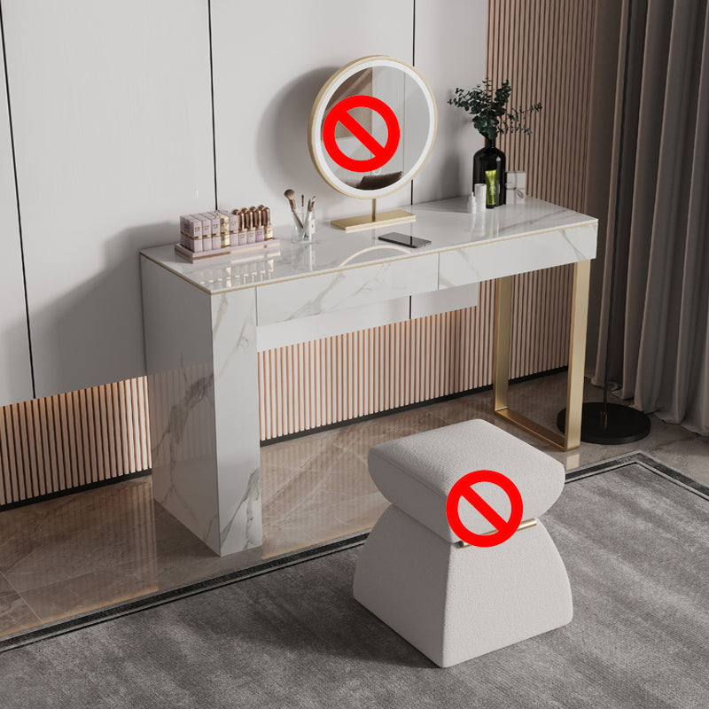 Two Piece Luxurious Vanity Set Stainless Steel and Stone Dresser Makeup Vanity 47"L x 16"W x 30"H White Clearhalo 'Bedroom Furniture' 'furn' 'furn_makeup_vanities' 'Furniture' 'Makeup Vanities' 'makeup_vanities' 5586792