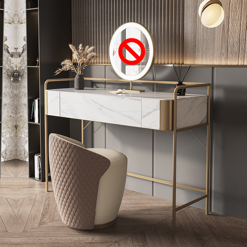 1 Storage Drawer Make-up Vanity Metal and Stone Dressing Table Makeup Vanity & Stools 39"L x 18"W x 31"H Clearhalo 'Bedroom Furniture' 'furn' 'furn_makeup_vanities' 'Furniture' 'Makeup Vanities' 'makeup_vanities' 5586800