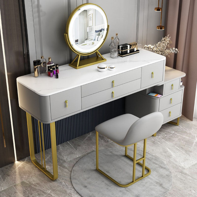 Luxurious 7 Drawers Dresser 29.52" High Vanity Set with Padded Stool