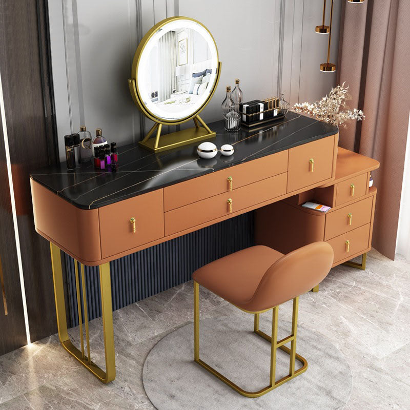 Luxurious 7 Drawers Dresser 29.52" High Vanity Set with Padded Stool