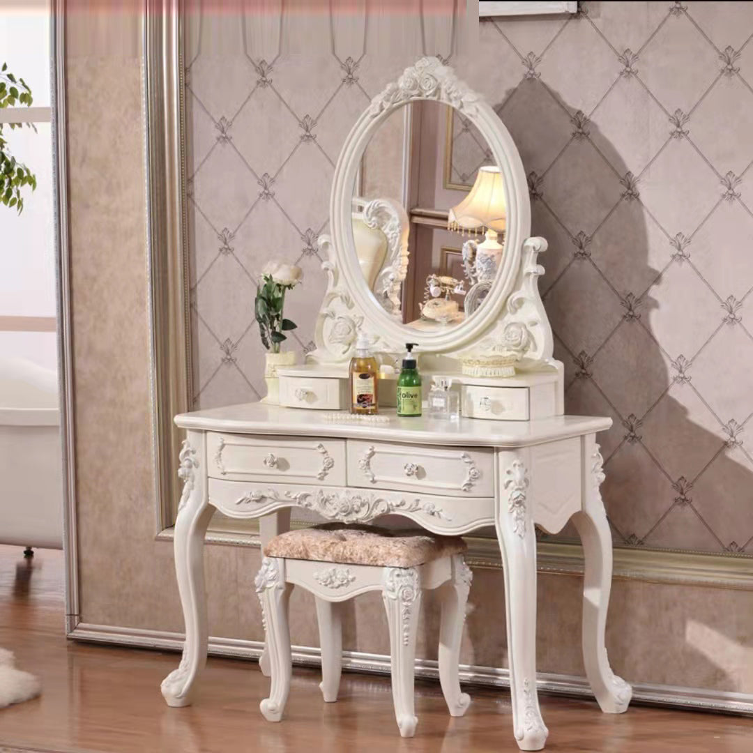4 Drawers White/Blak/ /Golden MakeupTable Stool Set, 18.89" W x 63.77" H Makeup Vanity & Stools White Clearhalo 'Bedroom Furniture' 'furn' 'furn_makeup_vanities' 'Furniture' 'Makeup Vanities' 'makeup_vanities' 5586877