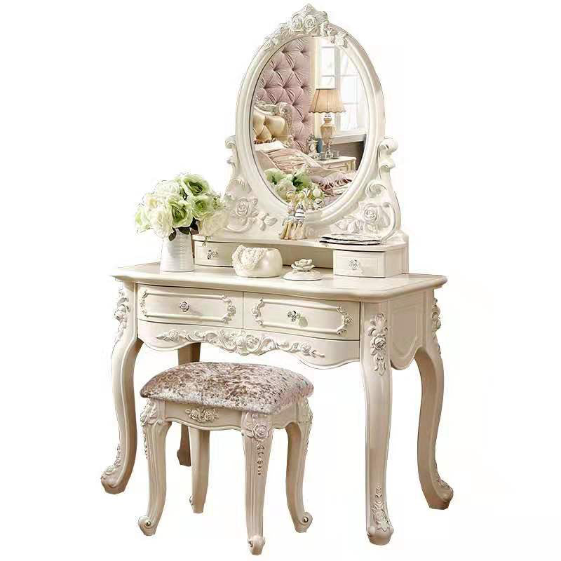4 Drawers White/Blak/ /Golden MakeupTable Stool Set, 18.89" W x 63.77" H Clearhalo 'Bedroom Furniture' 'furn' 'furn_makeup_vanities' 'Furniture' 'Makeup Vanities' 'makeup_vanities' 5586881