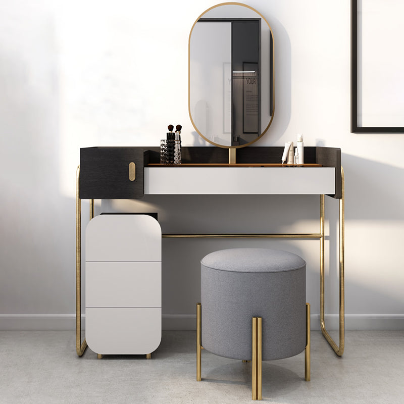 Temperierte Glas Arbeitsplatte Schwarz/Weiß -Basis mit 4 Schubladenkommoden