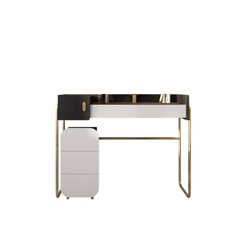 Temperierte Glas Arbeitsplatte Schwarz/Weiß -Basis mit 4 Schubladenkommoden