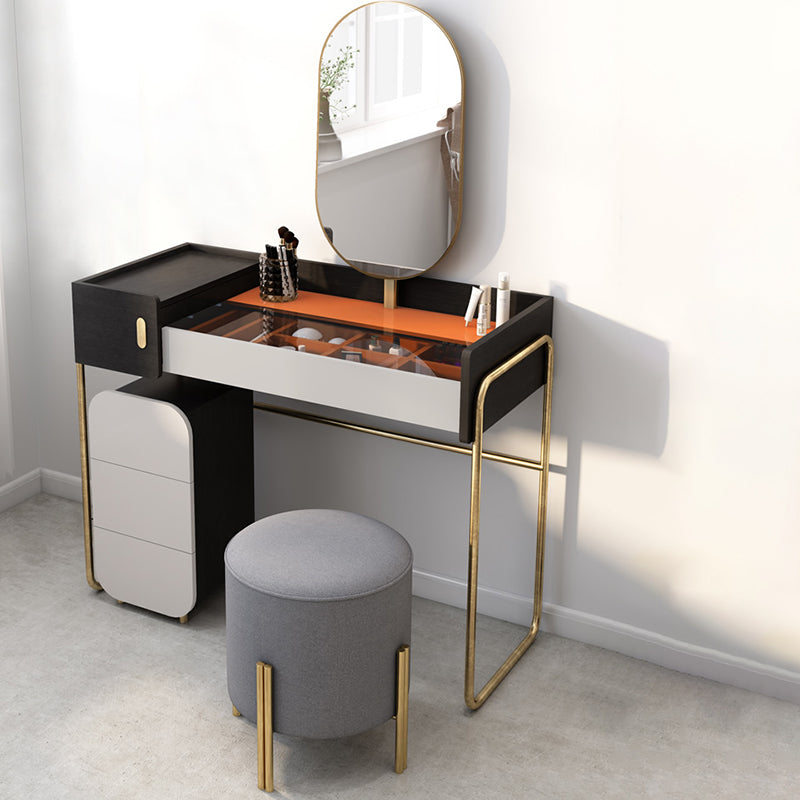 Temperierte Glas Arbeitsplatte Schwarz/Weiß -Basis mit 4 Schubladenkommoden